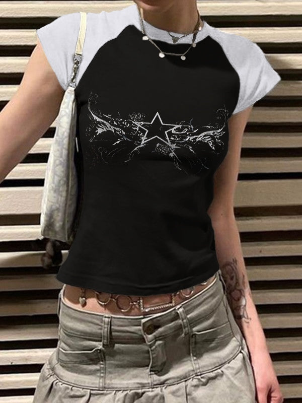 Retro Star Raglan Sleeve Cropped Top
