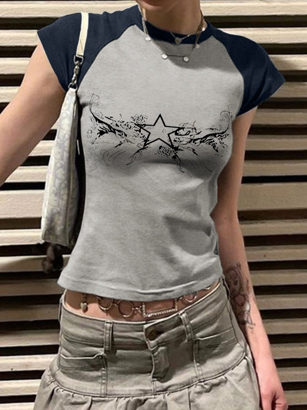 Retro Star Raglan Sleeve Cropped Top