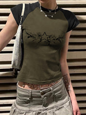 Retro Star Raglan Sleeve Cropped Top
