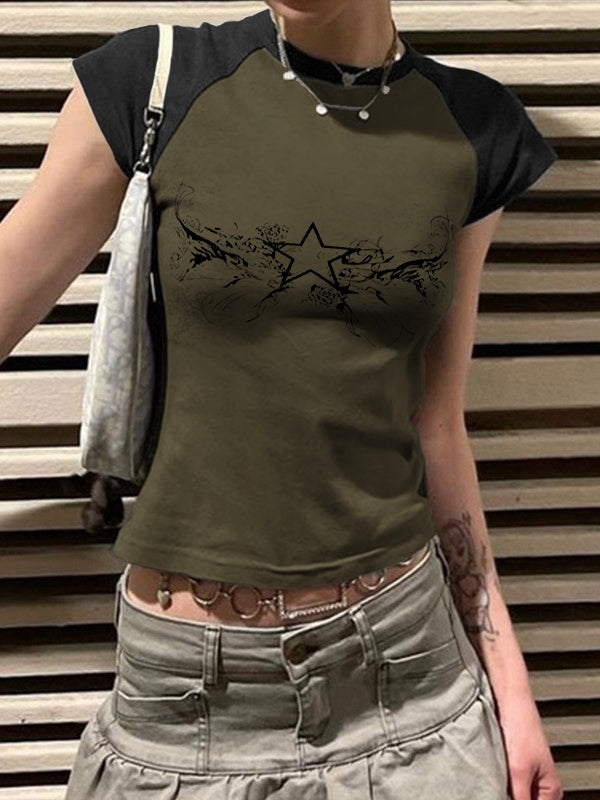 Retro Star Raglan Sleeve Cropped Top