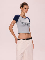 Retro Star Raglan Sleeve Cropped Top