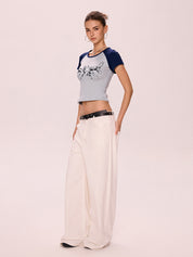 Retro Star Raglan Sleeve Cropped Top