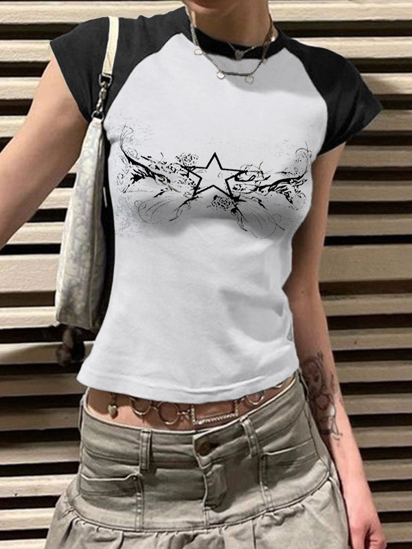 Retro Star Raglan Sleeve Cropped Top