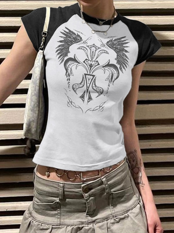 Vintage Wing Print Raglan Short Sleeve Tee