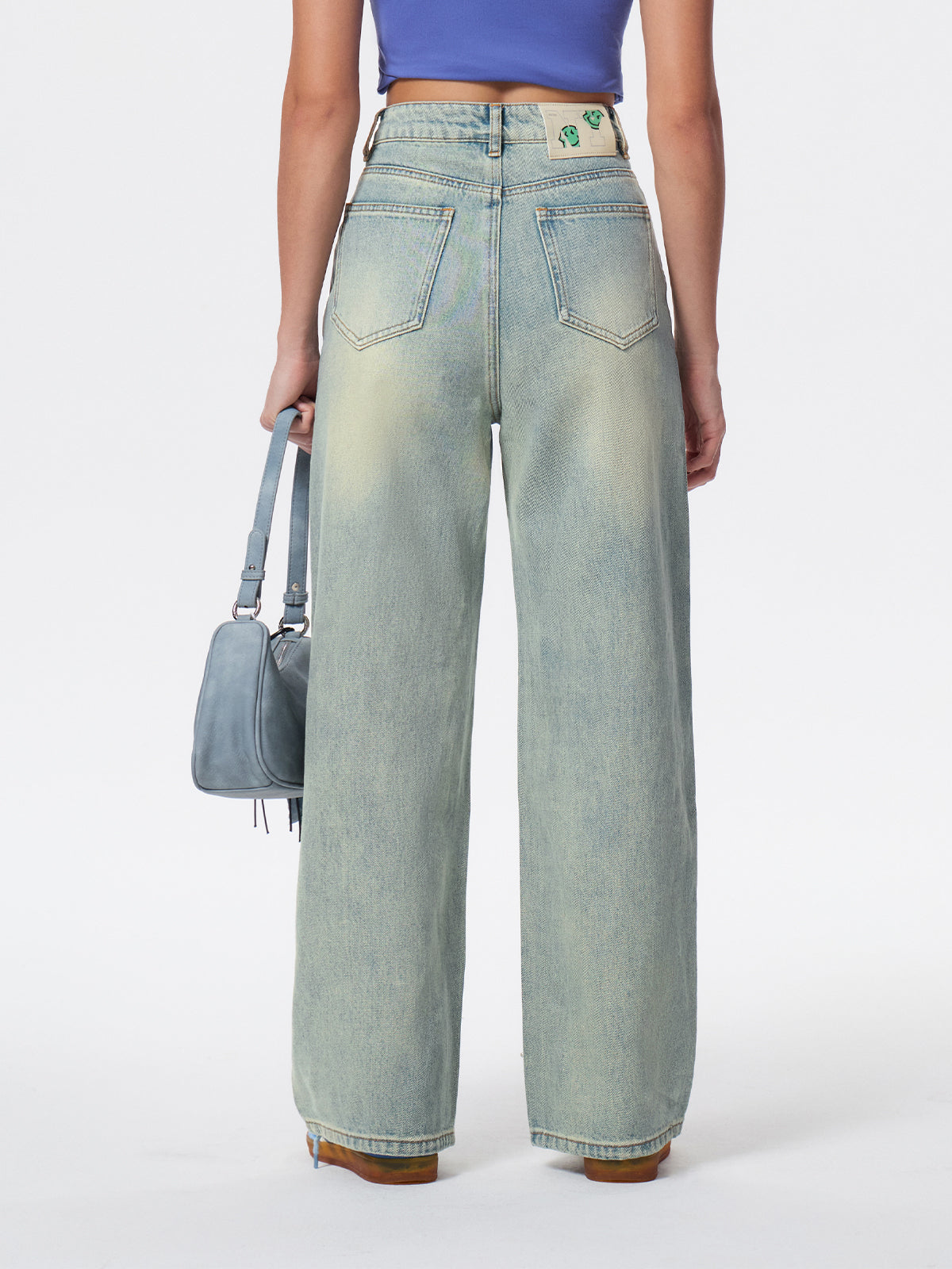 Women's Heavy Beaded Light-Colored Denim Straight Leg Pants