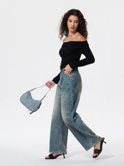 Women's Vintage Washed Distressed Jeans