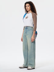 Women's Vintage High Street Straight Jeans
