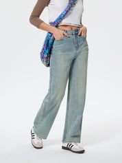 Women's Vintage High Street Straight Jeans