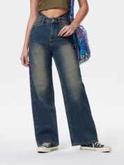Women's Vintage Pleated Wide Leg Jeans