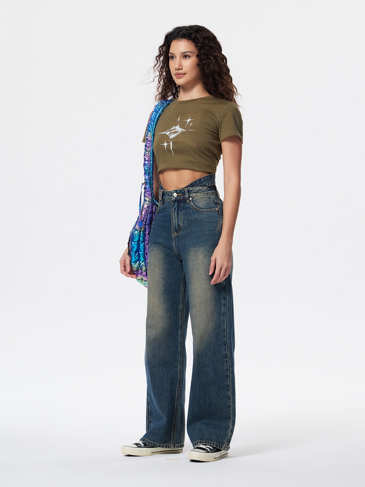 Women's Vintage Pleated Wide Leg Jeans
