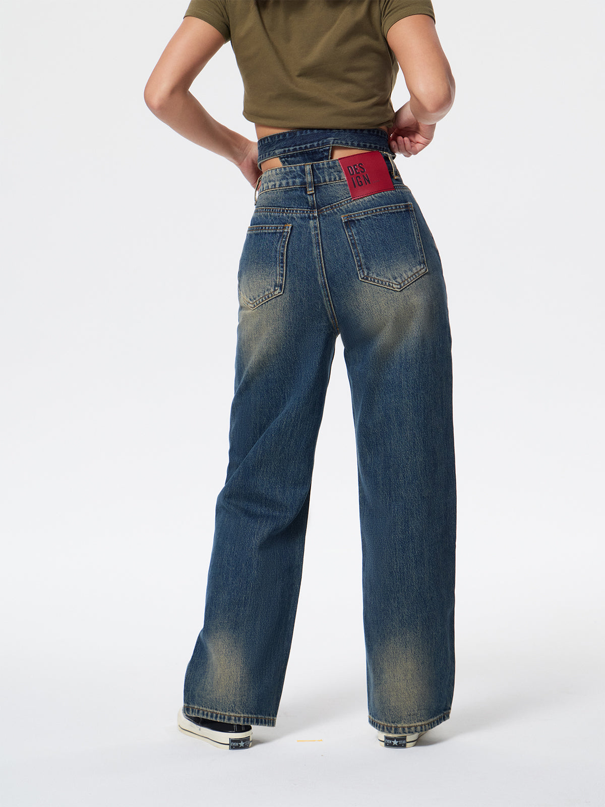 Women's Vintage Pleated Wide Leg Jeans