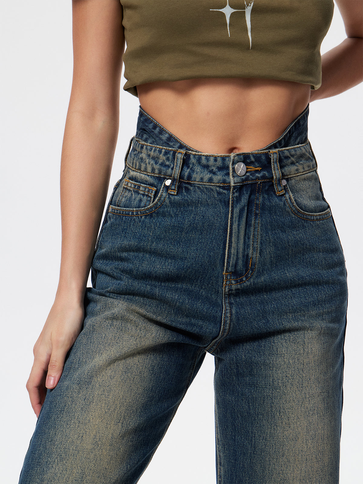 Women's Vintage Pleated Wide Leg Jeans