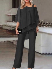 Irregular Layered Chiffon Top & Wide-Leg Pants Set