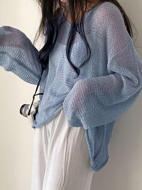 Oversized Long Sleeve Crochet Knit Top