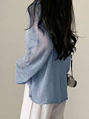 Oversized Long Sleeve Crochet Knit Top