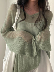Oversized Long Sleeve Crochet Knit Top