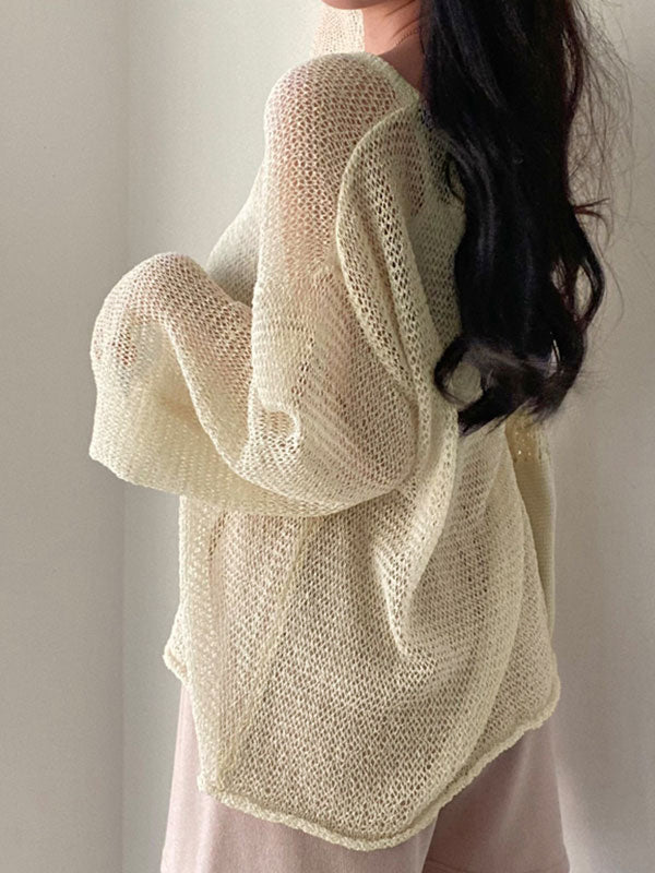 Oversized Long Sleeve Crochet Knit Top