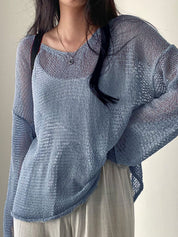 Oversized Long Sleeve Crochet Knit Top