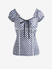 Lace Trim Checkered Blouse