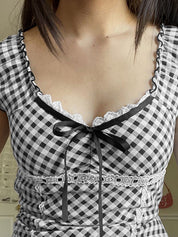 Lace Trim Checkered Blouse