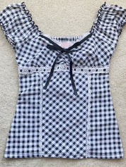 Lace Trim Checkered Blouse