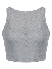 Buttoned Rib Crop Tank Top