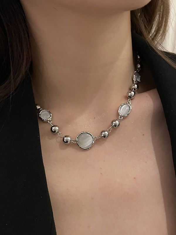 Grunge Faux Gem Decor Beads Necklace