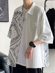 Men's Patchwork Paisley Print Pocket Shirt