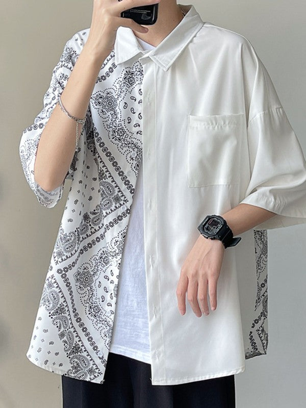 Men's Patchwork Paisley Print Pocket Shirt