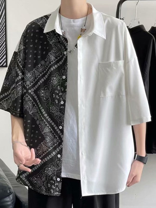 Men's Patchwork Paisley Print Pocket Shirt