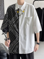 Men's Patchwork Paisley Print Pocket Shirt