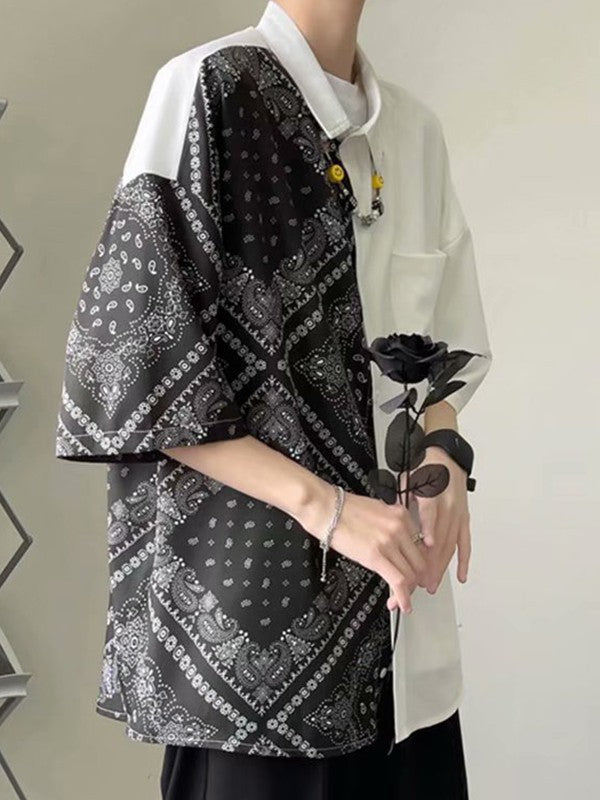 Men's Patchwork Paisley Print Pocket Shirt