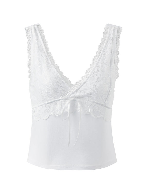 Patchwork Lace Y2K Crop Tank Top