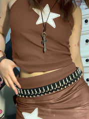 Star Embroidered Rib Cropped Tank Top