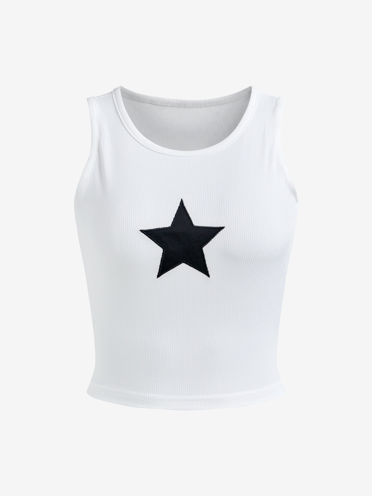 Star Embroidered Rib Cropped Tank Top