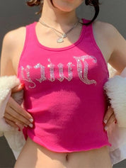 Rhinestone Letter Crop Tank Top
