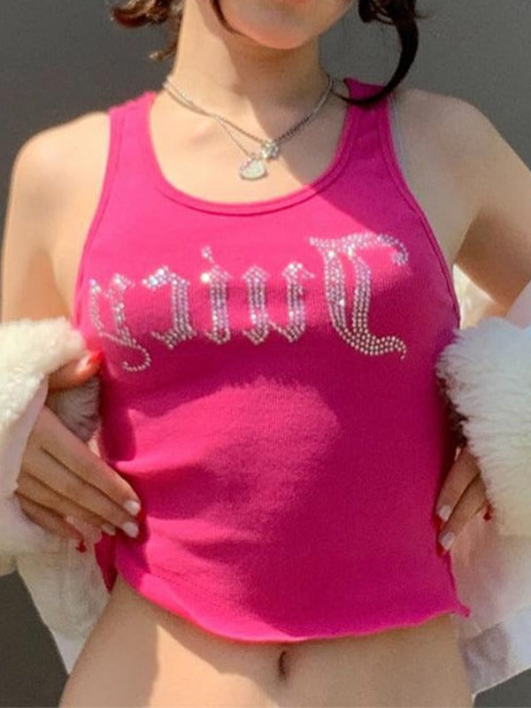 Rhinestone Letter Crop Tank Top