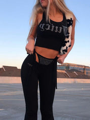 Rhinestone Letter Crop Tank Top