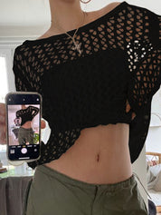 Hollow Out Crochet Long Sleeve Knit Top