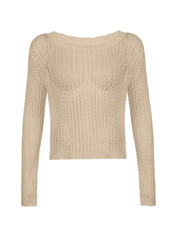 Hollow Out Crochet Long Sleeve Knit Top