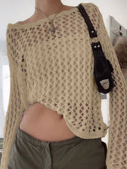 Hollow Out Crochet Long Sleeve Knit Top