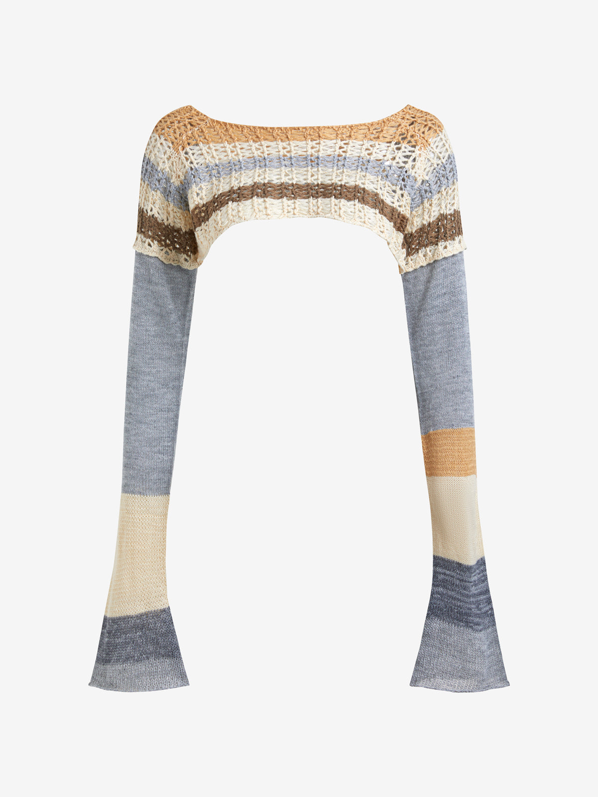 Super Crop Long Sleeve Knit Striped Crochet Top