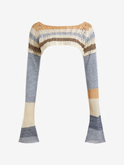 Super Crop Long Sleeve Knit Striped Crochet Top