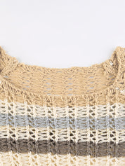 Super Crop Long Sleeve Knit Striped Crochet Top