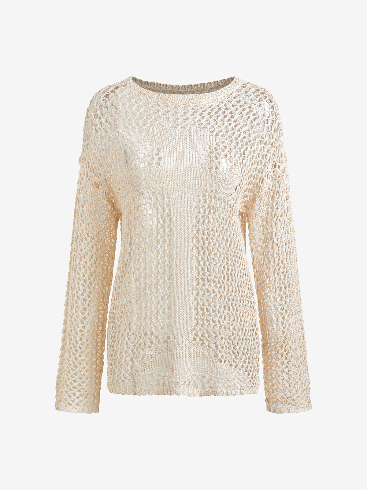 Cross Pattern Crochet Hollow Long Sleeve Knit Top