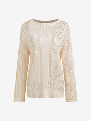 Cross Pattern Crochet Hollow Long Sleeve Knit Top