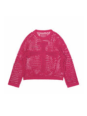 Cross Pattern Crochet Hollow Long Sleeve Knit Top