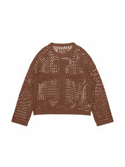 Cross Pattern Crochet Hollow Long Sleeve Knit Top