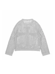 Cross Pattern Crochet Hollow Long Sleeve Knit Top