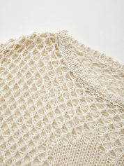 Cross Pattern Crochet Hollow Long Sleeve Knit Top